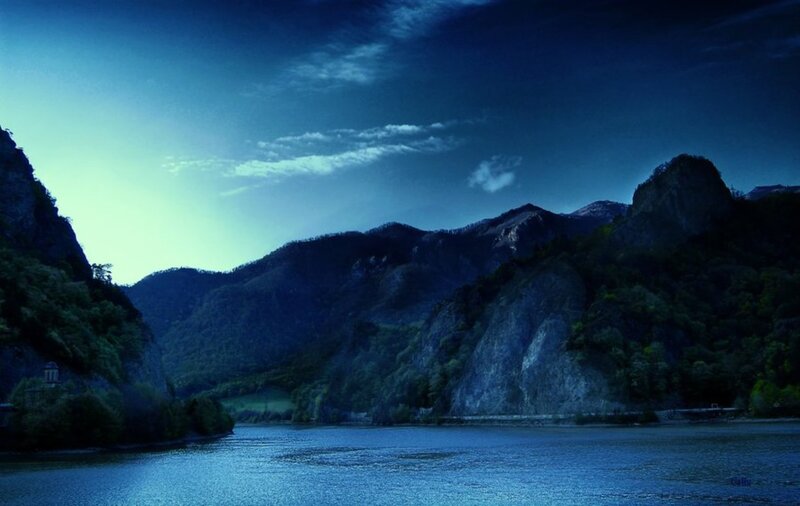 River Between Mountains — Blue
