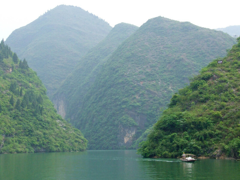 river boat in mountain gorge