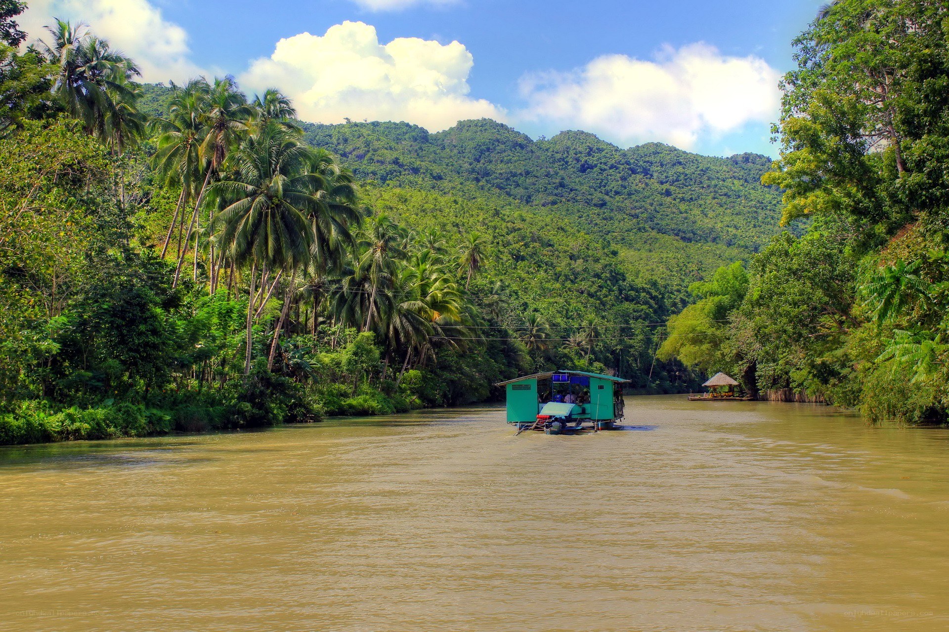 River boat in tropical landscape