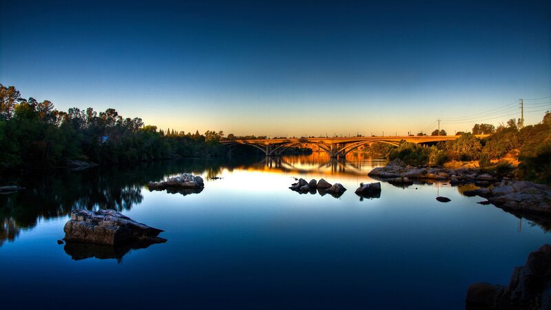 River Bridge at Dusk — Blue