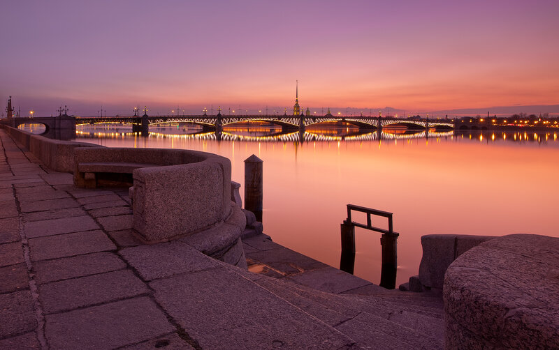 River Bridge at Dusk — Purple