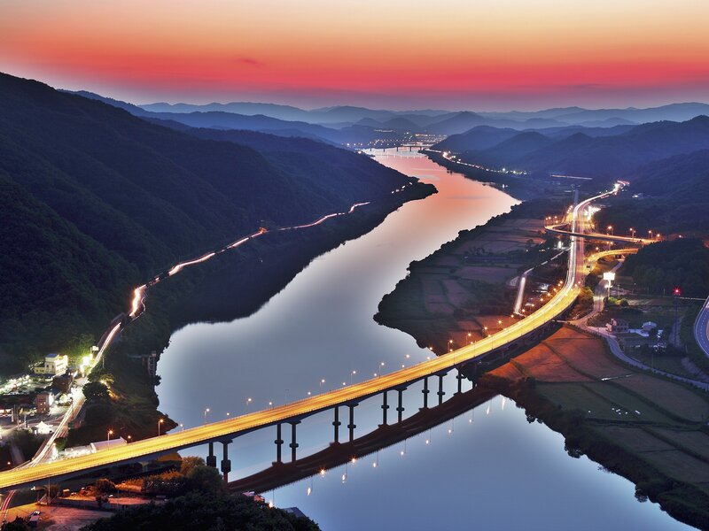 River bridge at dusk