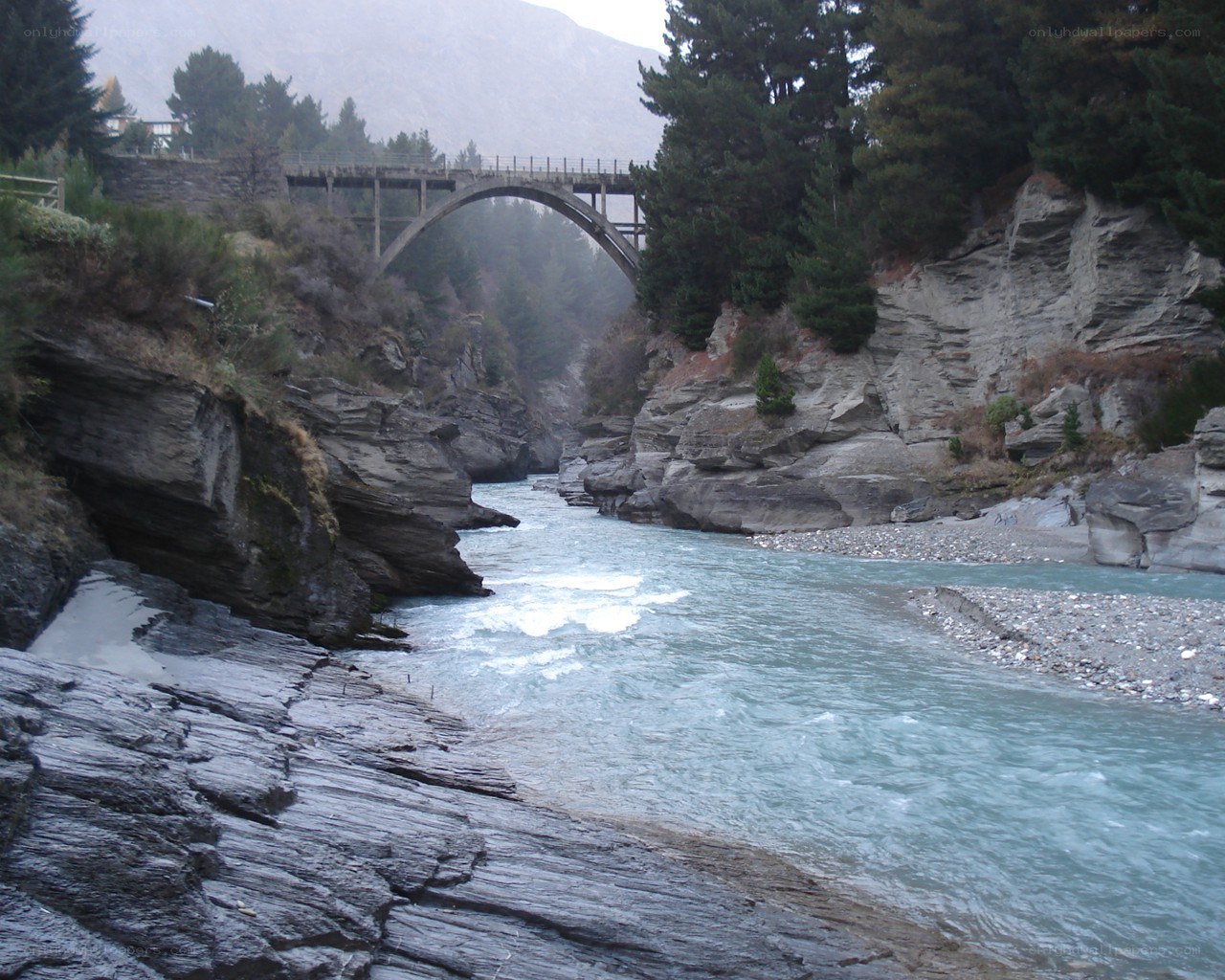 river bridge in mountain gorge