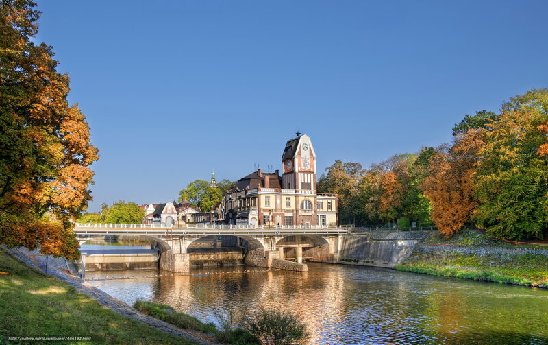 River bridge with clock tower