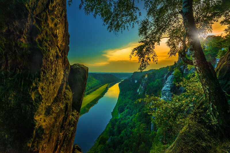 River Canyon at Sunset — Green, Serene