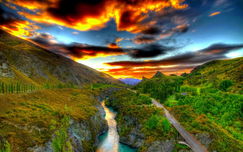 River Canyon at Sunset — Orange, Dramatic, Photograph, Mountains