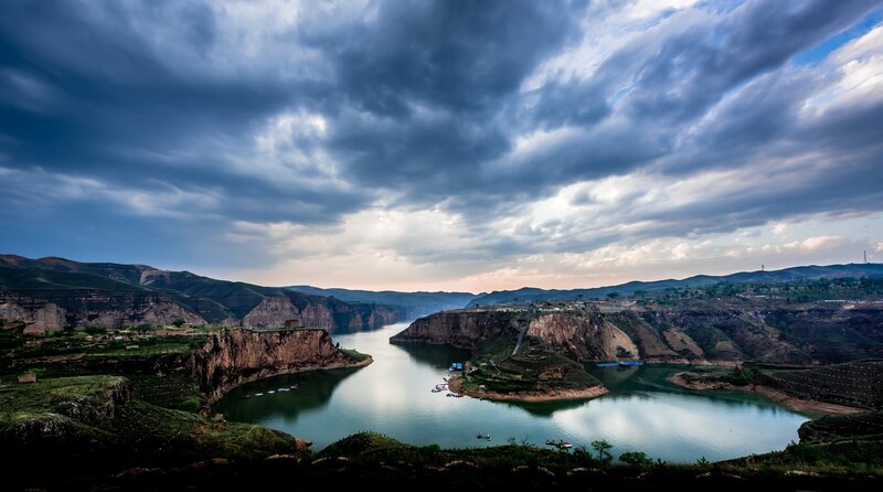 River Canyon Landscape — Blue, Dramatic, Sunset
