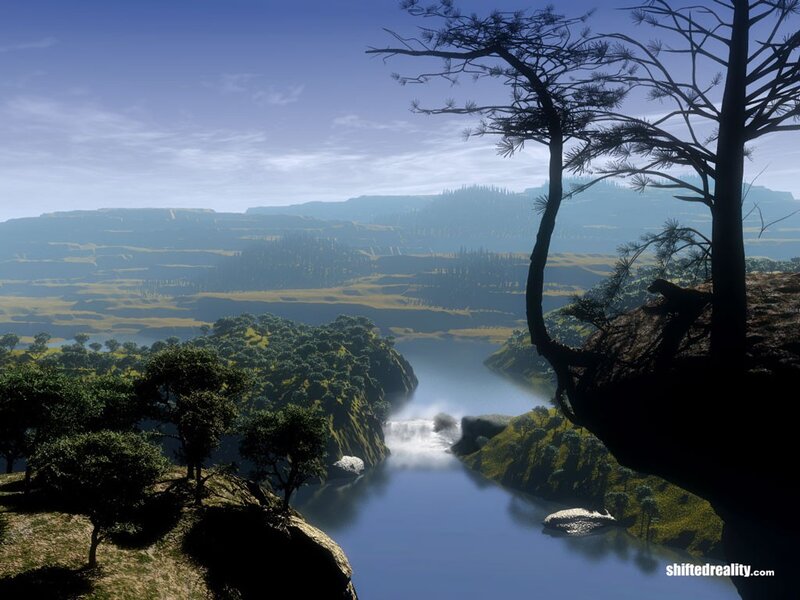 River Canyon Landscape — Blue, Serene, Afternoon, 3d Render