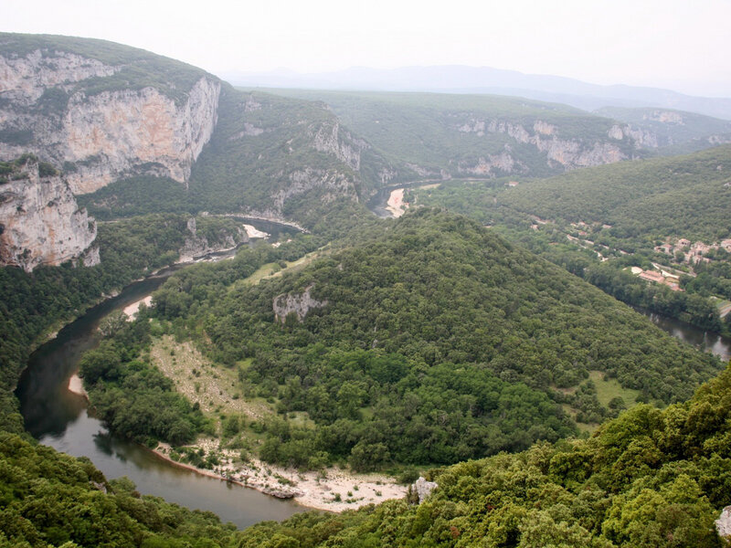 River Canyon Landscape — Green, Serene, Afternoon