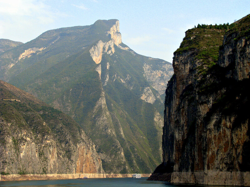 River Canyon with Mountains — Green
