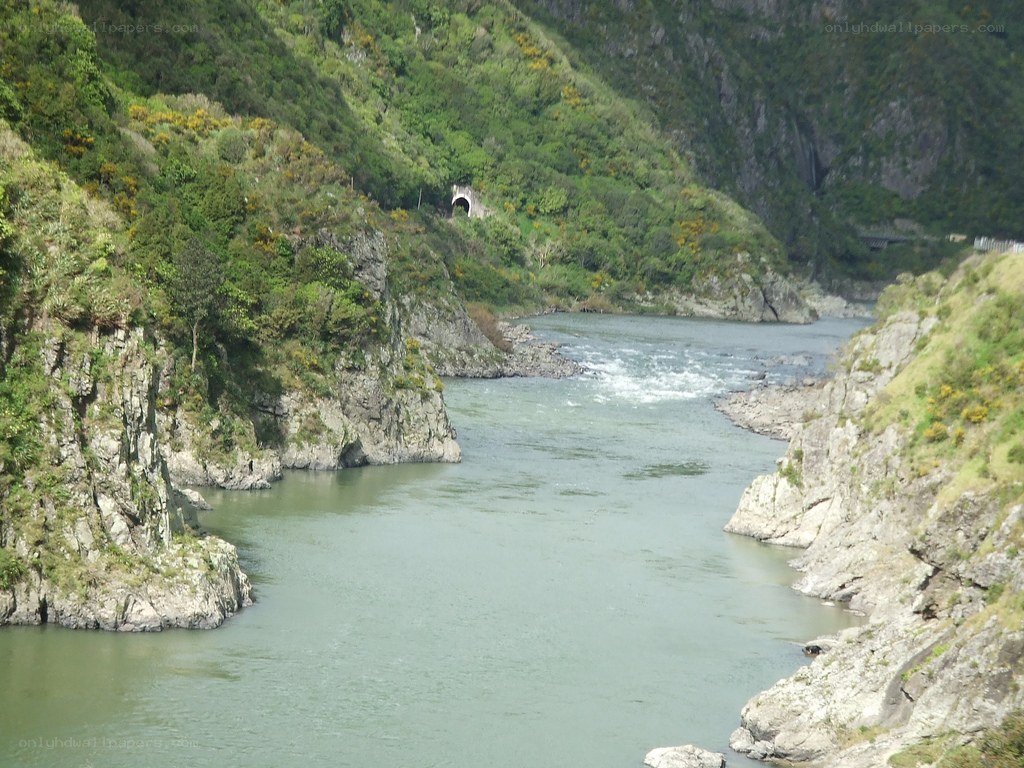 river canyon with tunnel