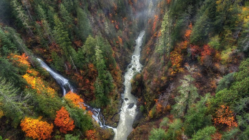 River Canyon with Waterfall — Green
