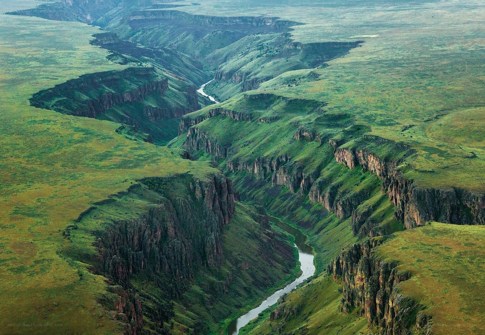 River carving through green canyon