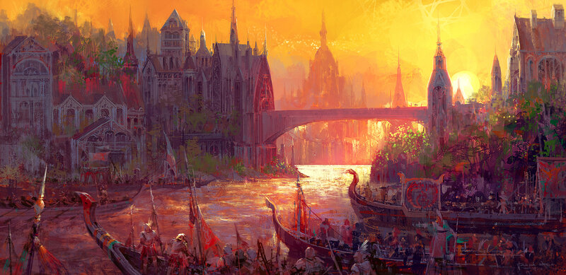 River City at Sunset — Orange, Dramatic