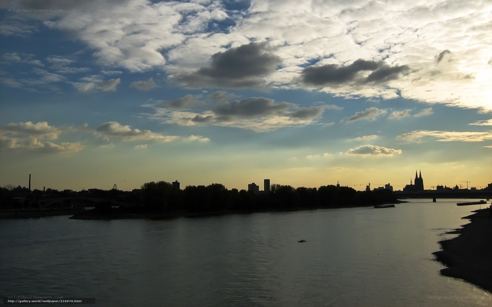River city skyline at sunset