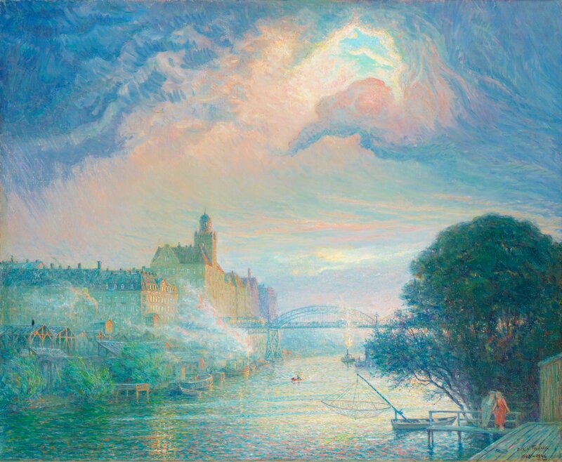 River Cityscape at Dusk — Blue
