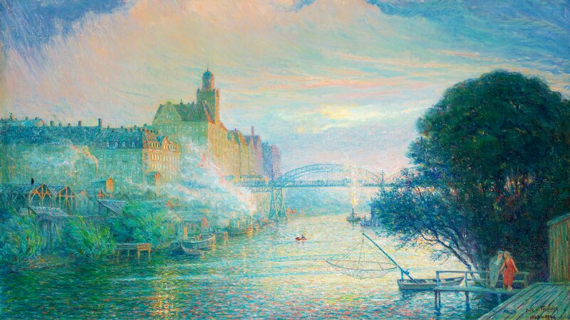 River Cityscape Painting