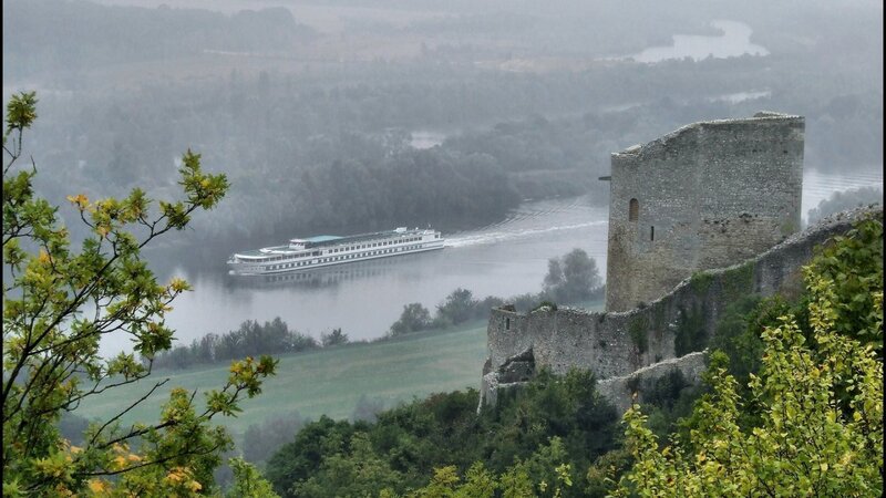 River Cruise Ship — Green, Misty