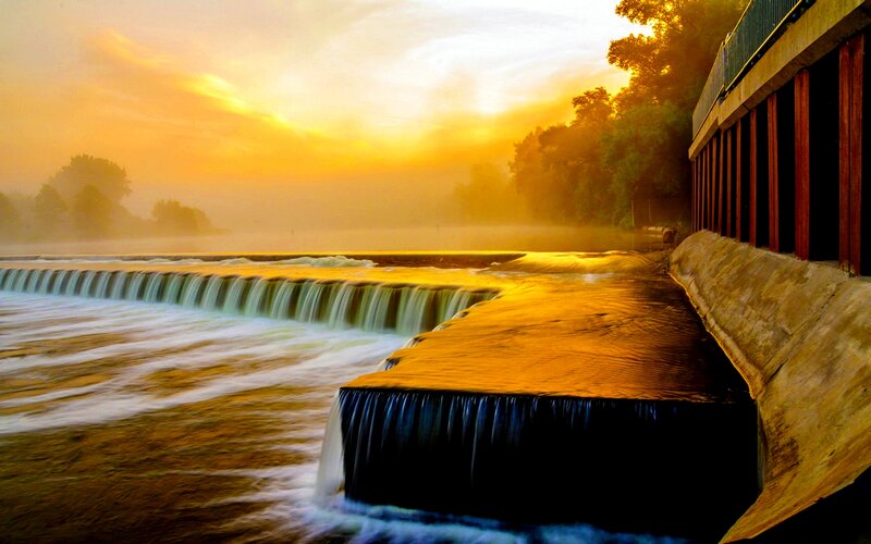 River Dam at Sunrise