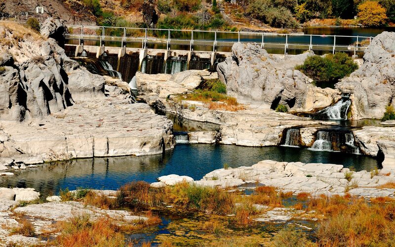 River dam with rocky landscape