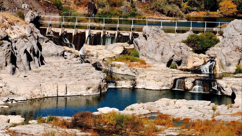 River dam with waterfalls