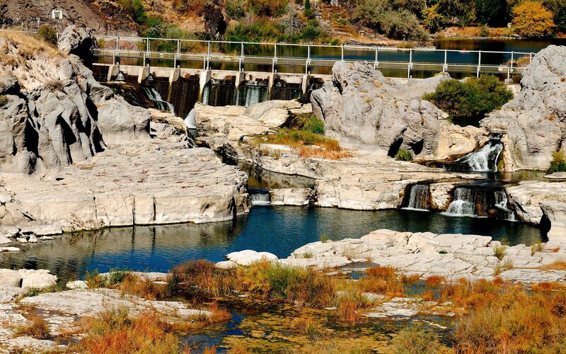 River dam with waterfalls