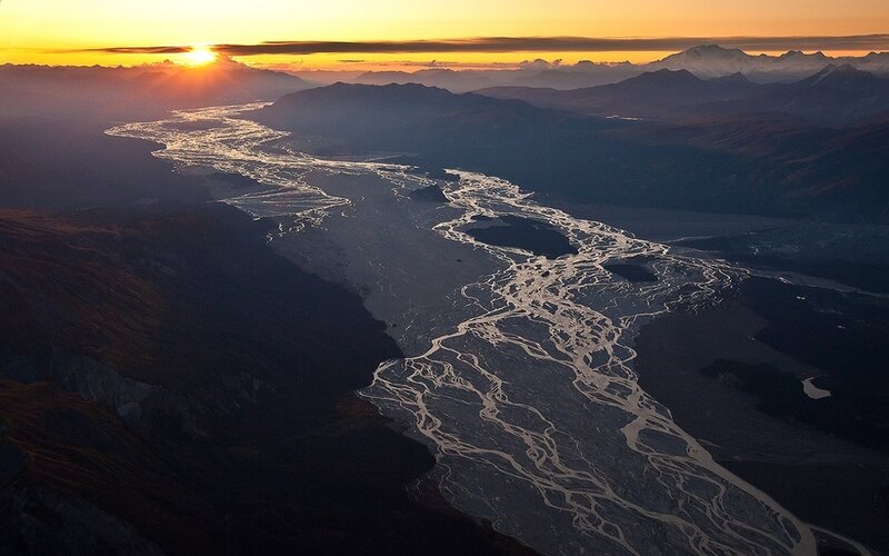 River Delta at Sunset — Orange, Dramatic