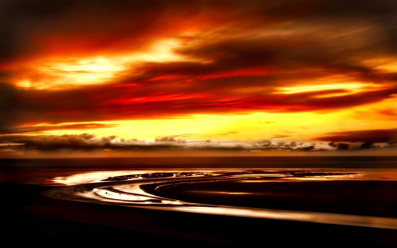 River Delta at Sunset — Red