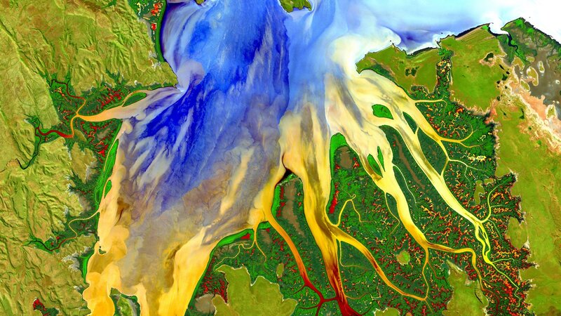 River Delta from Space — Green, Dramatic, Photograph, Rivers