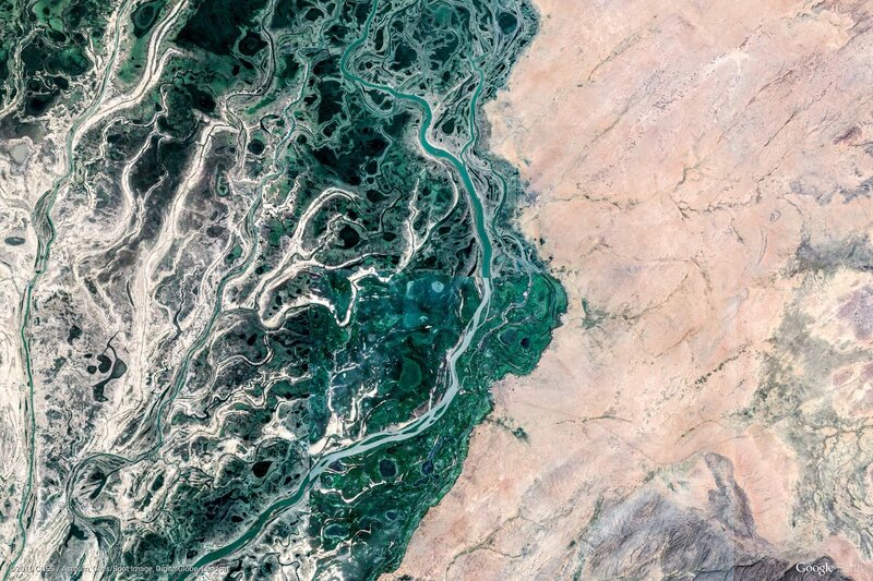 River Delta Landscape — Green, Arid