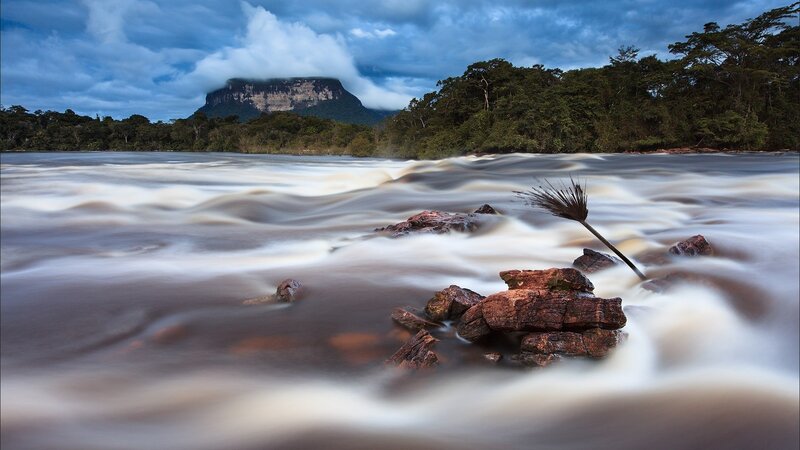 River Flowing Around Rocks — Blue