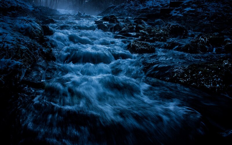 River Flowing over Rocks — Blue, Dark