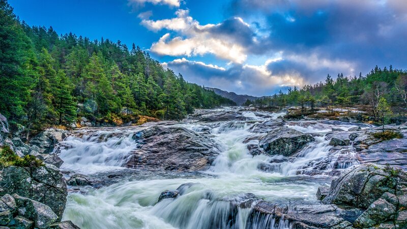 River Flowing over Rocks — Blue, Dramatic, Afternoon