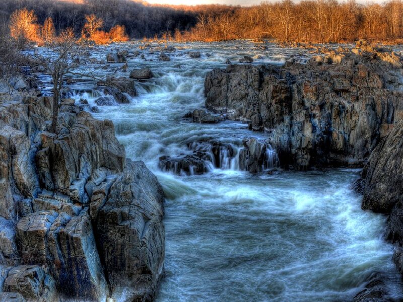 River Flowing over Rocks — Blue, Dramatic, Sunset