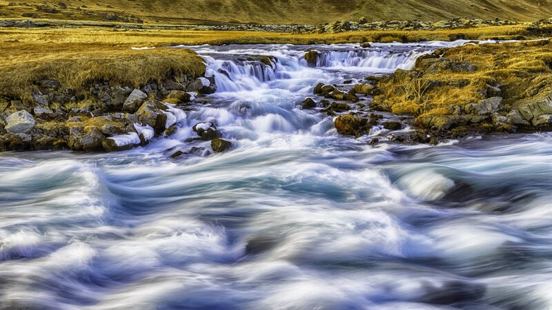 River Flowing over Rocks — Blue, Dynamic, Afternoon