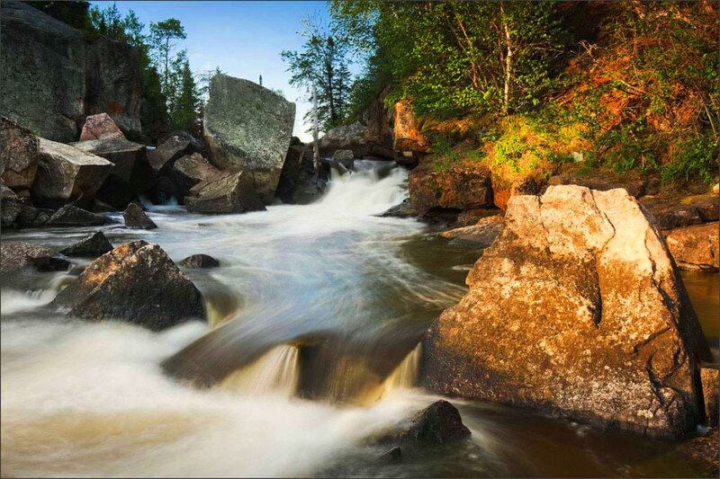 River Flowing over Rocks — Blue, Serene, Afternoon, Photograph, Trees
