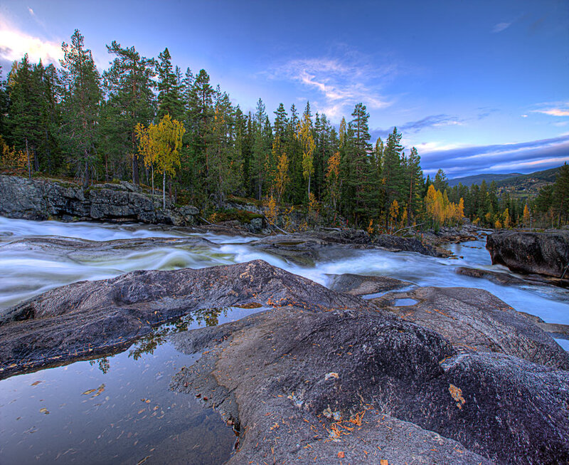 River Flowing over Rocks — Blue, Serene, Autumn