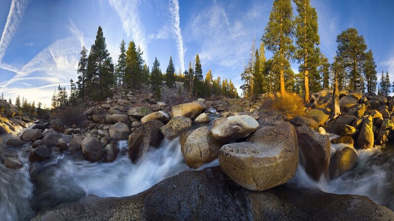 River Flowing over Rocks — Blue, Serene, Morning
