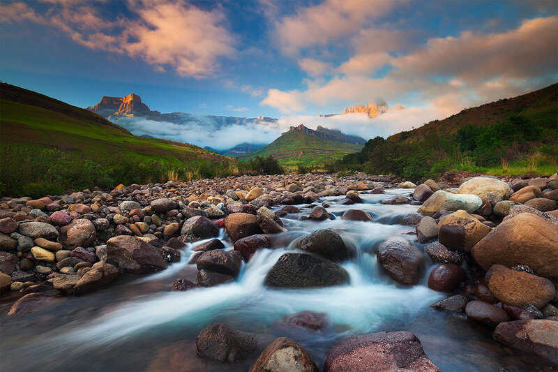 River Flowing over Rocks — Blue, Serene