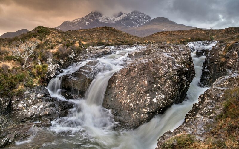 River Flowing over Rocks — Brown, Dramatic