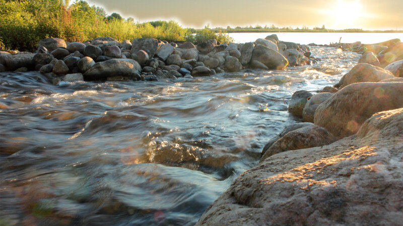 River Flowing over Rocks — Brown, Serene, Sunset
