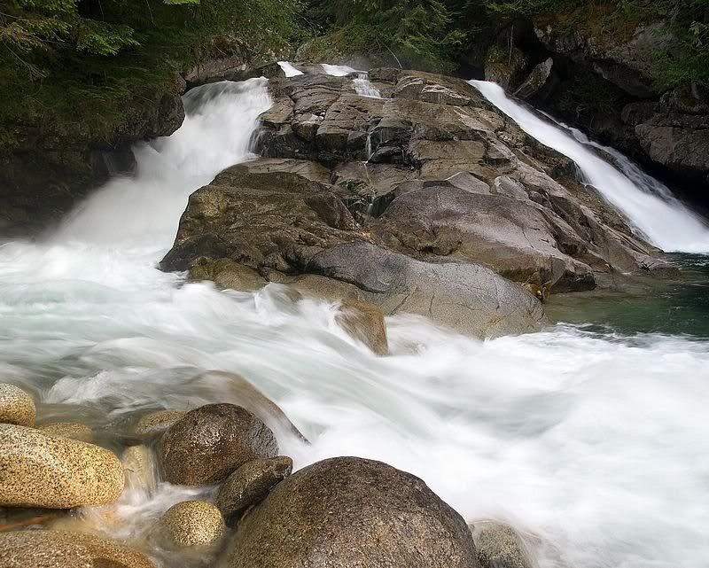 River Flowing over Rocks — Gray, Dynamic, Photograph