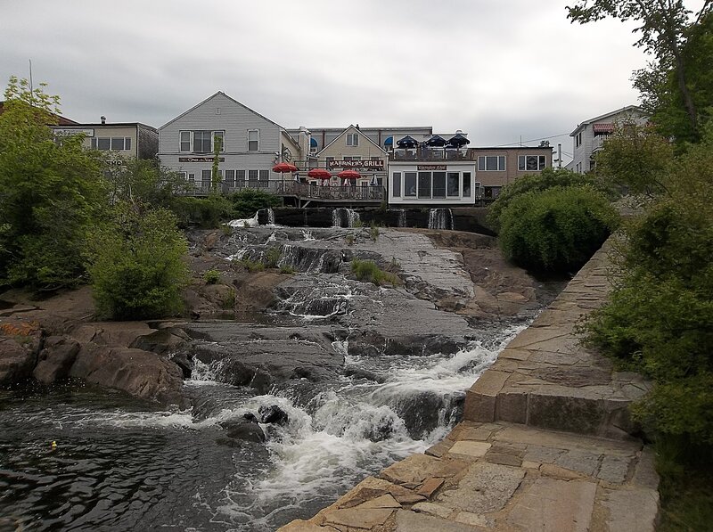 River Flowing over Rocks — Gray, Overcast