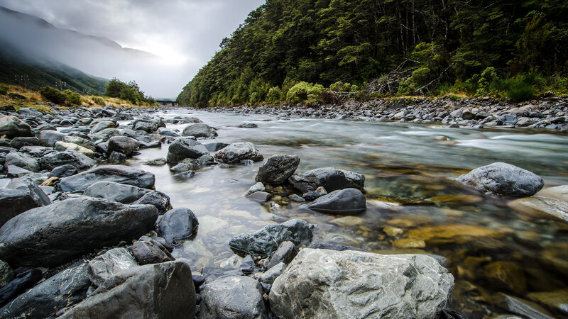 River Flowing over Rocks — Gray, Serene