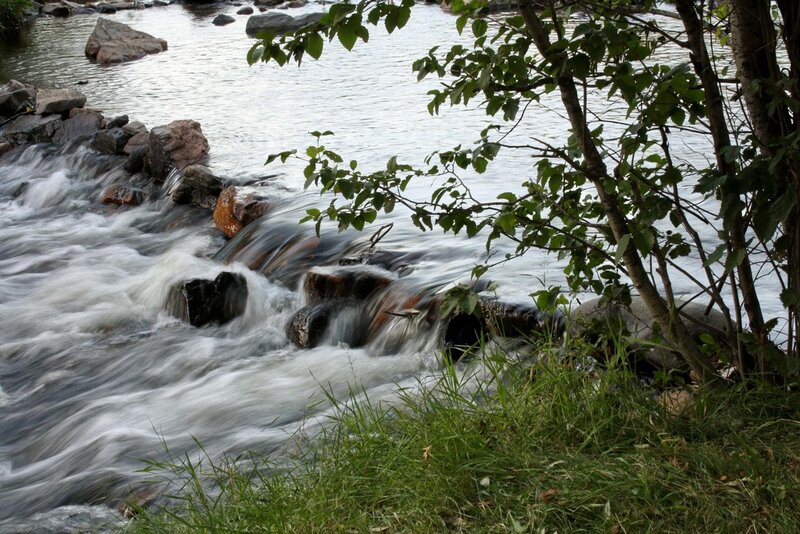 River Flowing over Rocks — Green, Calm, Afternoon