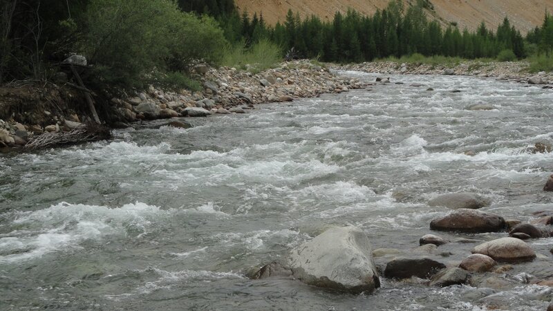River Flowing over Rocks — Green, Calm, Photograph