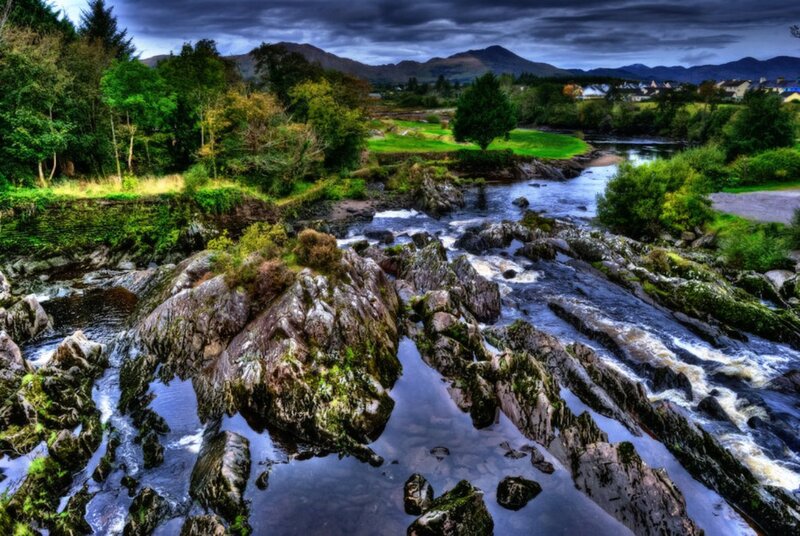 River Flowing over Rocks — Green, Dramatic, Afternoon