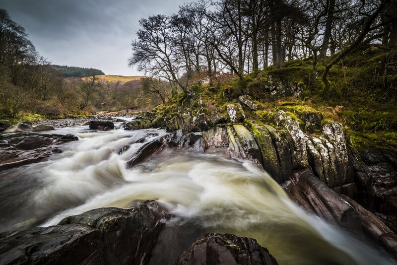 River Flowing over Rocks — Green, Dramatic, Autumn