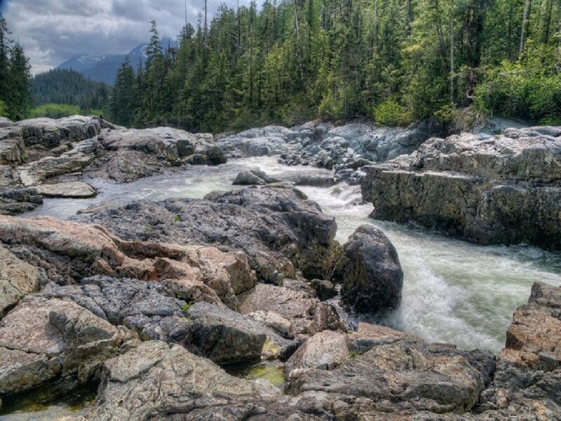 River Flowing over Rocks — Green, Dramatic