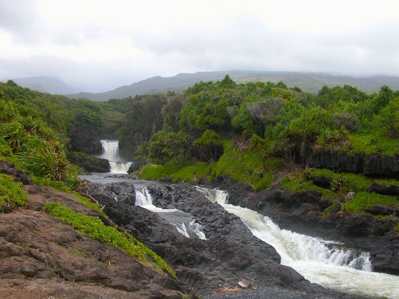 River Flowing over Rocks — Green, Overcast